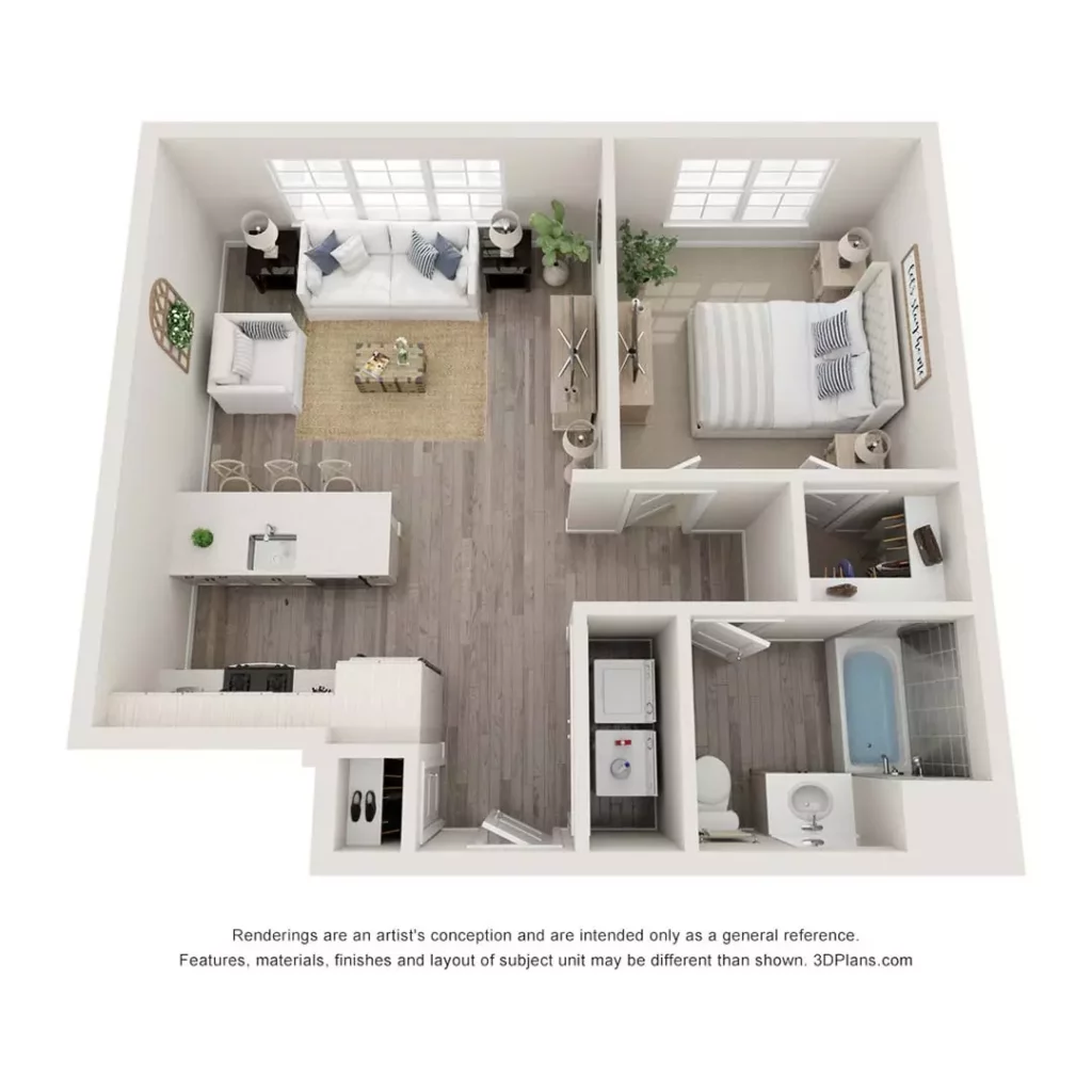 The Mill at Riverside Floor Plan - Fillmore 1 - 1 Bedroom, 1 Bath, 658 square feet