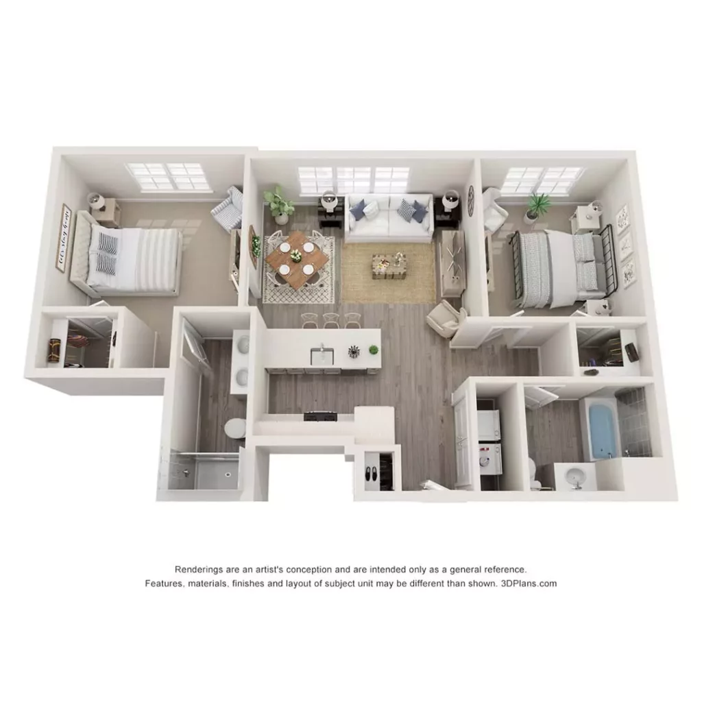 The Mill at Riverside Floor Plan - Fillmore 3 - 2 Bedroom, 2 Bath, 938 square feet